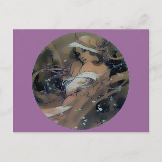 Woman Art Nouveau Mucha Winter Briefkaart
