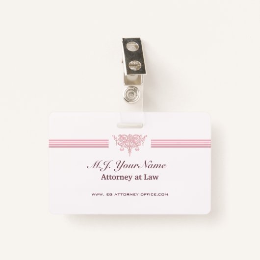 Woman Attorney luxe strepen, roze Justice logo Badge (Voorkant met clip)