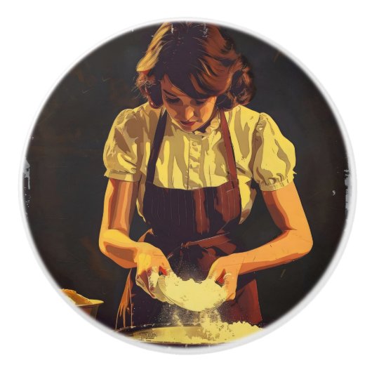 Woman Bake Keramische Knop (Voorkant)
