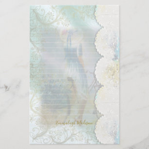 Woman Blue Dress Riding Bike Faux Lace Briefpapier