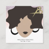 Woman Brown Hair Faux Gold Glitter Salon Beauty Vierkante Visitekaartje (Voorkant)