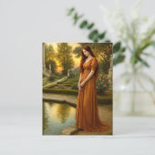Woman By Garden Pond At Sunset Briefkaart (Staand voorkant)