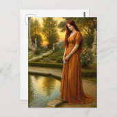 Woman By Garden Pond At Sunset Briefkaart (Voorkant / Achterkant)
