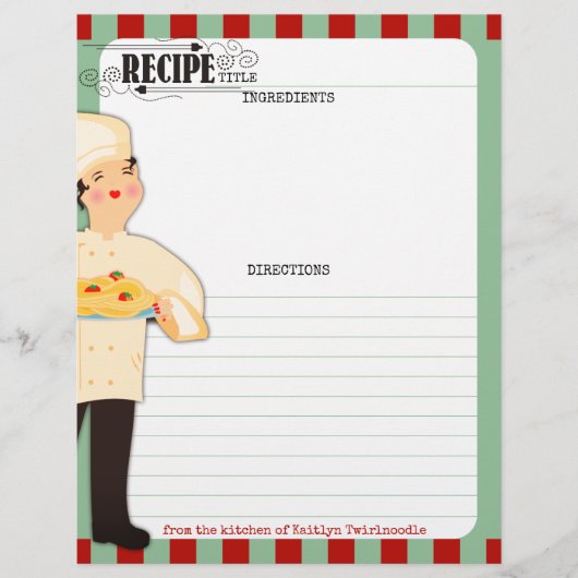 Woman chef pasta Italy food recept letterhead (Voorkant)