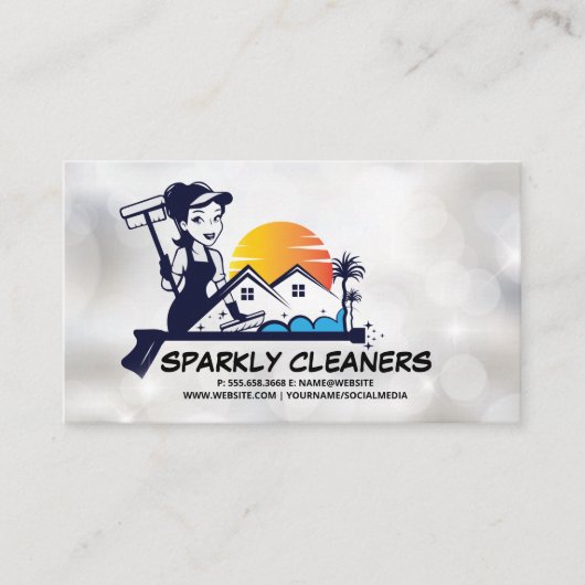 Woman Cleaner | House Maid Home Logo Visitekaartje (Voorkant)