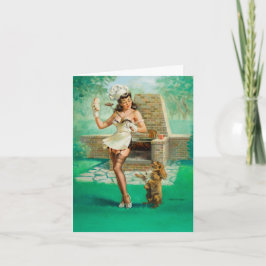 "Woman Cooking Out"-briefkaart Notitiekaartje