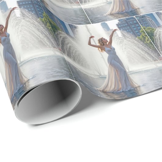 Woman Dancing In a City Fountain Cadeaupapier (Rol Hoek)