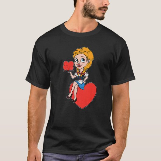 Woman Dirndl Heart Valentines Day Fraulein Love T-shirt (Voorkant)