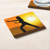 Woman Doing Tai Chi Silhouette Kartonnen Onderzetters (Schuin)