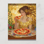 Woman Eating Pizza Faux Klimt Art Briefkaart (Voorkant)