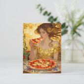 Woman Eating Pizza Faux Klimt Art Briefkaart (Staand voorkant)