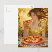 Woman Eating Pizza Faux Klimt Art Briefkaart (Voorkant / Achterkant)
