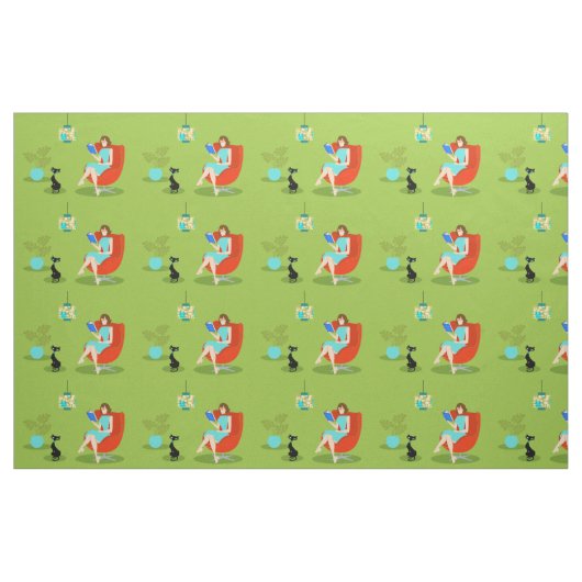 Woman Fabric Retro Reading Stof (Yard (91,4 cm))