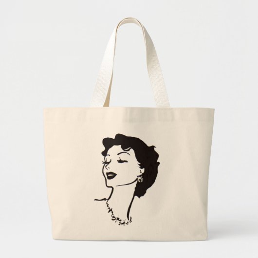  Woman Face Black en White French Graphic Grote Tote Bag (Voorkant)