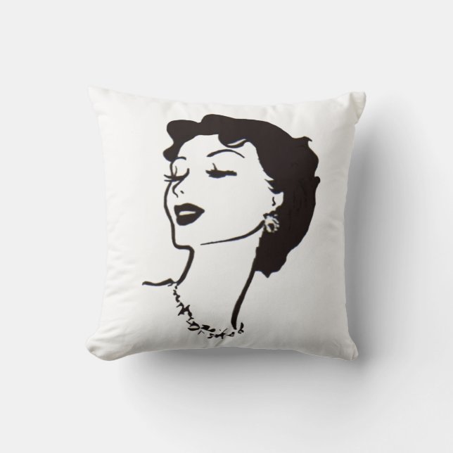  Woman Face Black en White French Graphic Kussen (Voorkant)