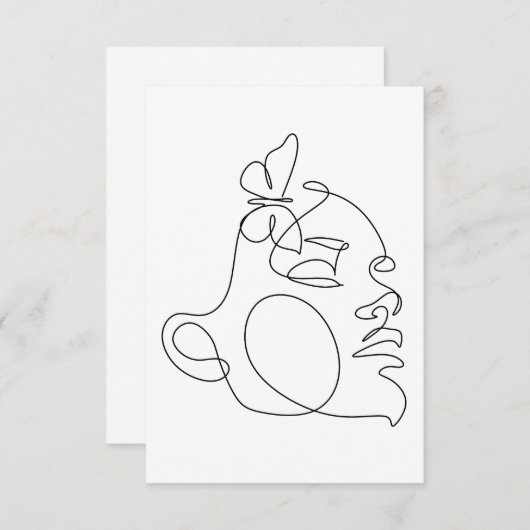 Woman Face Line Art Bedankkaart (Voorkant / Achterkant)