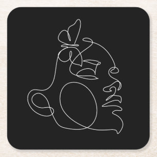 Woman Face Line Art Kartonnen Onderzetters