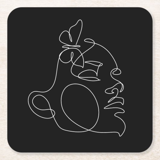 Woman Face Line Art Kartonnen Onderzetters (Voorkant)