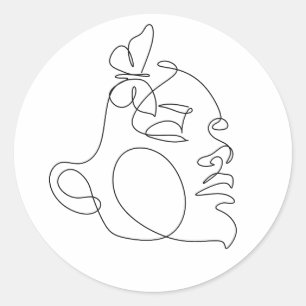 Woman Face Line Art Ronde Sticker