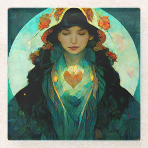 Woman Fantasy Sci-Fi met gloeiend hart Glazen Onderzetter