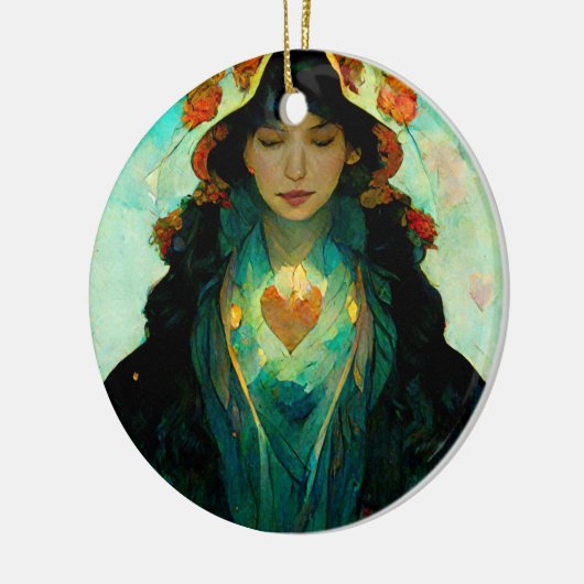 Woman Fantasy Sci-Fi met gloeiend hart Keramisch Ornament (Links)