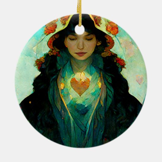 Woman Fantasy Sci-Fi met gloeiend hart Keramisch Ornament (Achterkant)