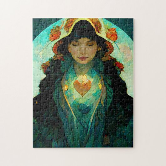 Woman Fantasy Sci-Fi met gloeiend hart Legpuzzel (Verticaal)