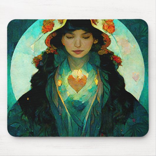 Woman Fantasy Sci-Fi met gloeiend hart Muismat (Voorkant)