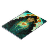 Woman Fantasy Sci-Fi met gloeiend hart Notitieboek (Linkerzijde)