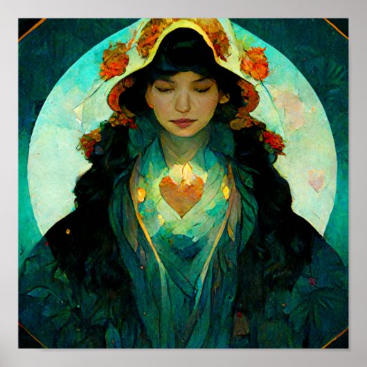 Woman Fantasy Sci-Fi met gloeiend hart Poster (Voorkant)