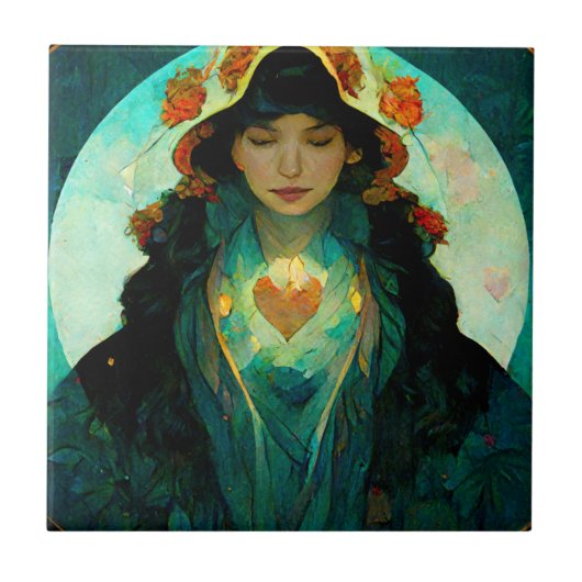 Woman Fantasy Sci-Fi met gloeiend hart Tegeltje (Voorkant)