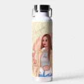 Woman Fashionista Pink Gold Red Hair Water Bottle Waterfles (Voorkant)