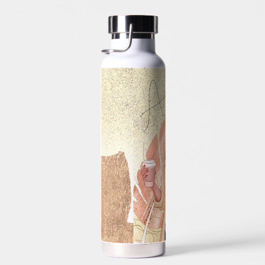 Woman Fashionista Pink Gold Red Hair Water Bottle Waterfles (Rechts)