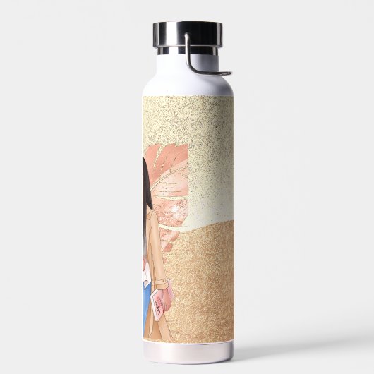 Woman Fashionista Pink Gold Water Bottle Waterfles (Links)