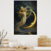 Woman Flying By A Crescent Moon Face Poster (Keuken)