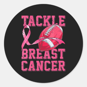 Woman Football Tackle Breast Cancer Awareness Pink Ronde Sticker