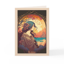 Woman Gazing Beauful Sunset Custom Birthday Kaart