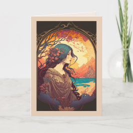 Woman Gazing Beauful Sunset Custom Birthday Kaart