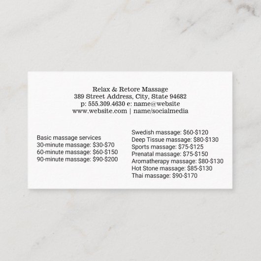 Woman Getting Thai Massage at Spa Visitekaartje (Achterkant)