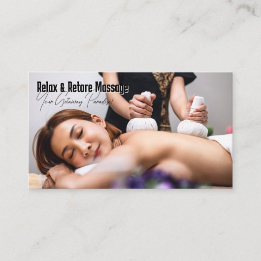 Woman Getting Thai Massage at Spa Visitekaartje (Voorkant)