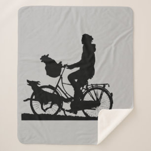 Woman Girl Biking with Dogs Fun Bike Art Sherpa Deken