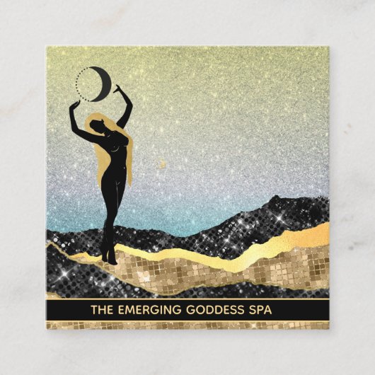 *~* Woman Goddess Moon Rainbow Pastel Glitter Vierkante Visitekaartje (Voorkant)
