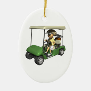 Woman Golfer Cart Keramisch Ornament