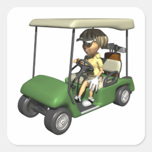 Woman Golfer Cart Vierkante Sticker