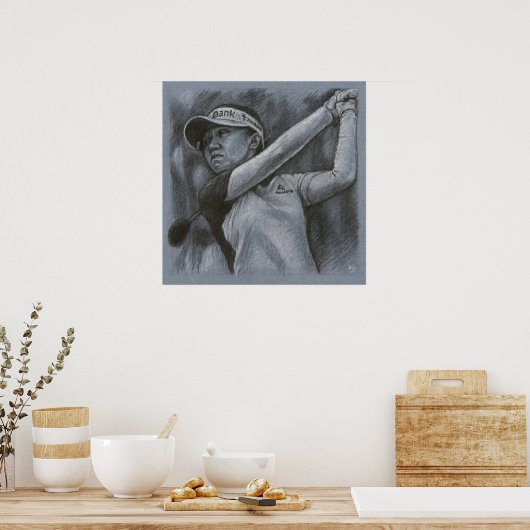 Woman Golfer Drawing - Golf Art Print (Keuken)