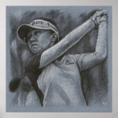 Woman Golfer Drawing - Golf Art Print (Voorkant)