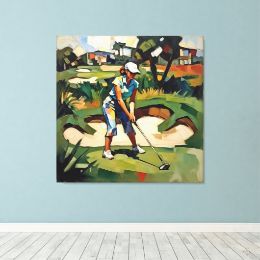 Woman Golfer - Golf Canvas Art Print (Insitu (Houten vloer))