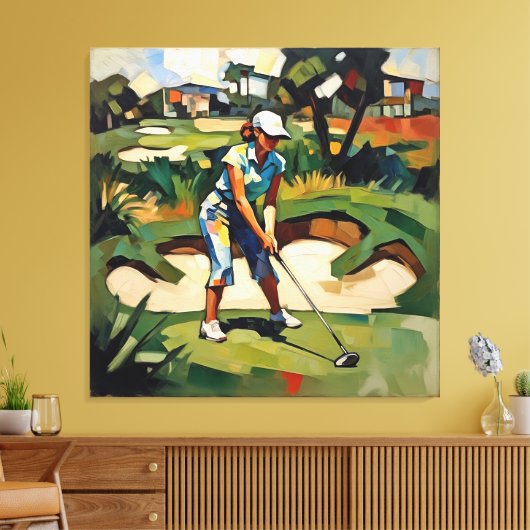Woman Golfer - Golf Canvas Art Print (Insitu (Woonkamer))