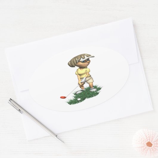 Woman Golfer Ovale Sticker (Envelop)