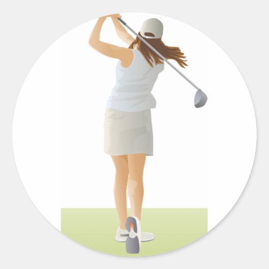 Woman Golfer Ronde Sticker (Voorkant)